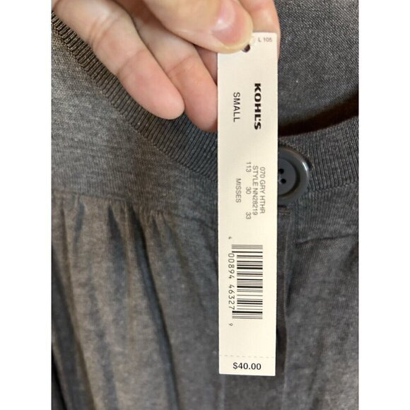 Apt 9 Womens Cardigan Sweater Small Ruched Sleeves Big Buttons NWT Heather Gray - Picture 7 of 9